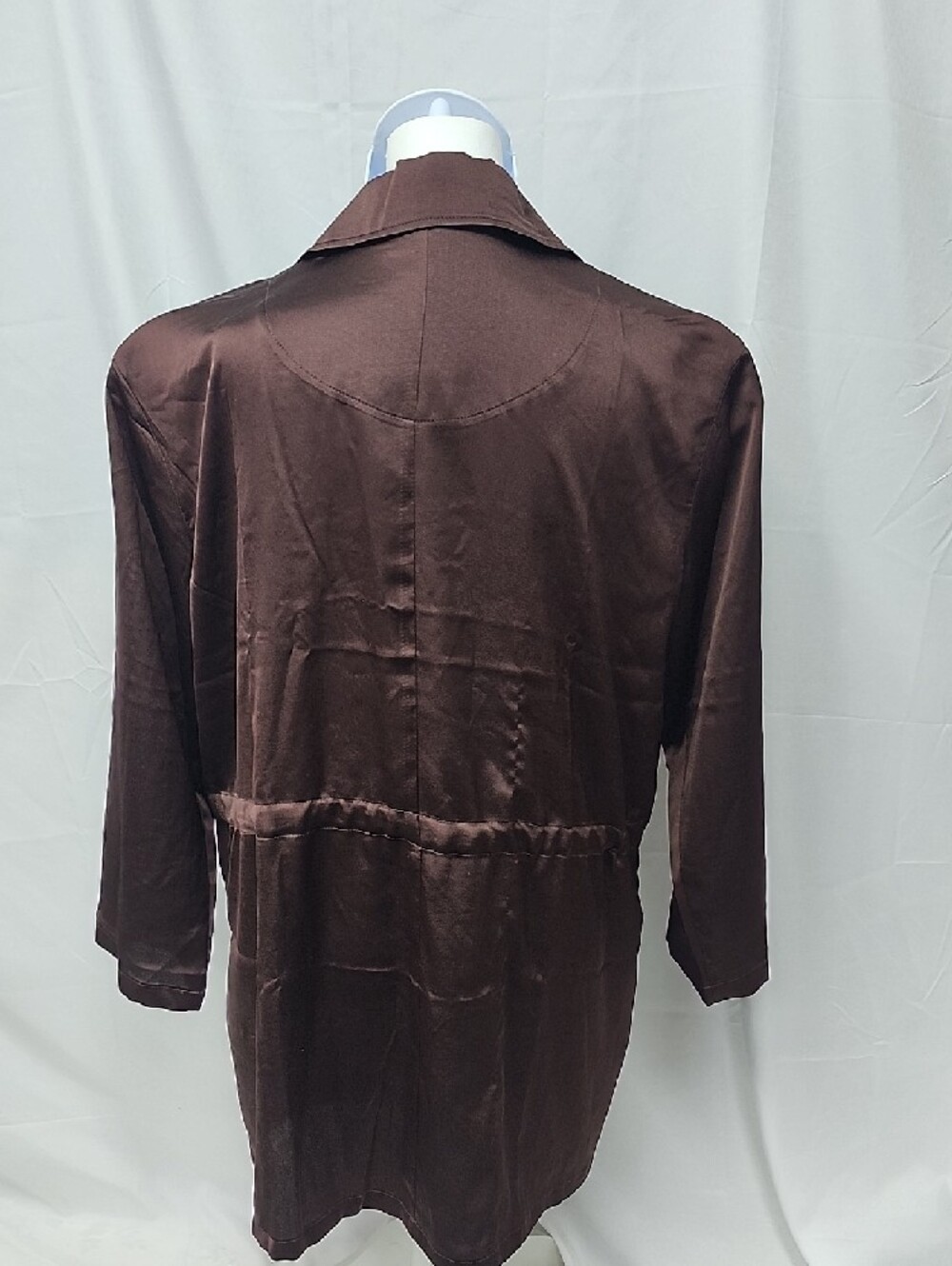 Nwot Nina Leonard Chocolate Satin Drawstring Trench Coat - Picture 5 of 10